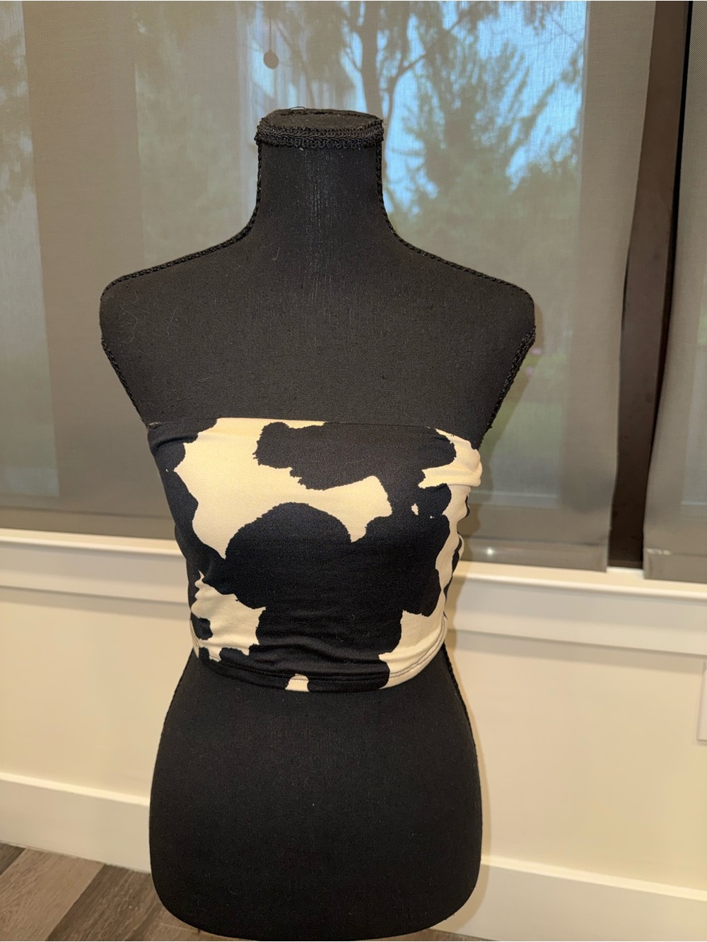 Fashion Nova Black & Cream Cow Print Strapless Tube Top